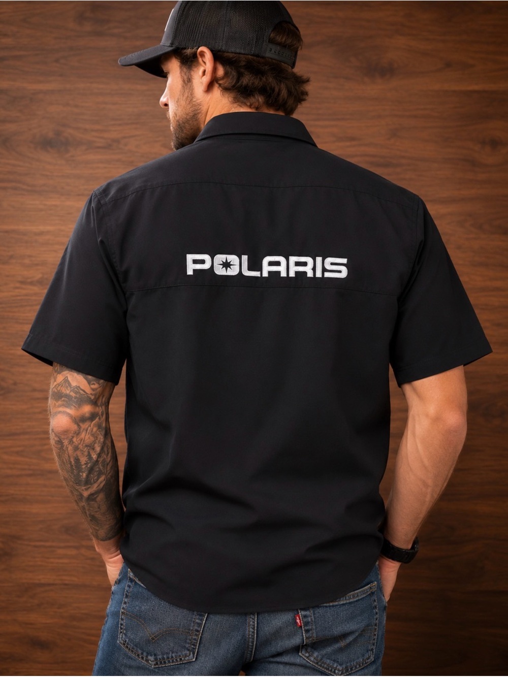 Large Polaris Black Short Sleeve Button-Up Work Shirt